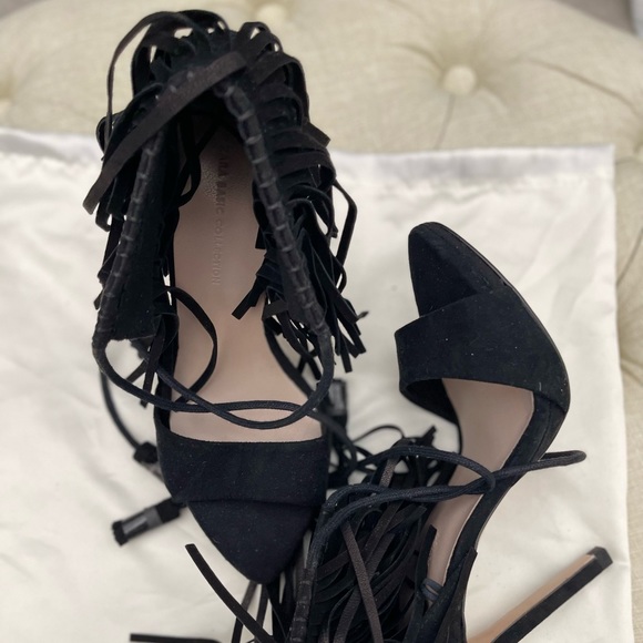 Zara Fringe Ankle Strappy Heels Size 35 - Picture 3 of 4